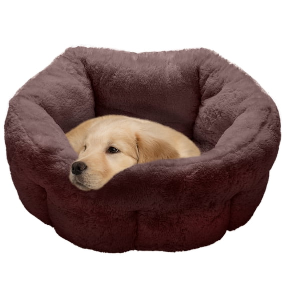 FurHaven Pet Products Luxury Fur Warming Hi-Lo Cuddler Pet Bed - Sable Brown, Medium - 23"