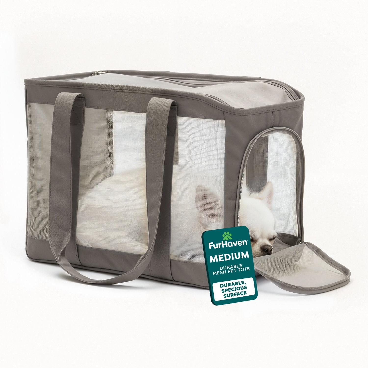 FurHaven Pet Products Medium Durable Mesh Soft-Sided Pet Tote Carrier, Gray, 16 lb limit