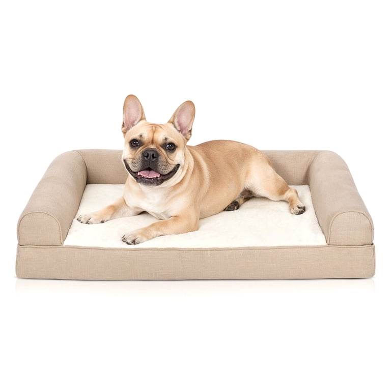 Furhaven Huisdierenbed voor honden en katten - pluche en fluwelen golven perfecte comfortabele bankstijl, verkoelende gel schuim hondenbed, afneembaar, machinewasbare hoes, granietgrijs, maat L