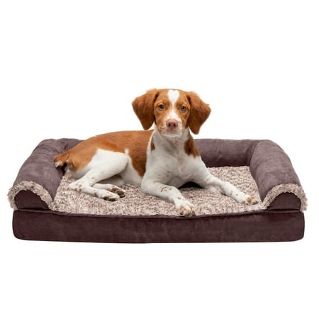 FurHaven Pet Products | Memory Foam Two-Tone Faux Fur & Suede Sofa-Style Couch Pet Bed for Dogs & Cats, Espresso, Medium