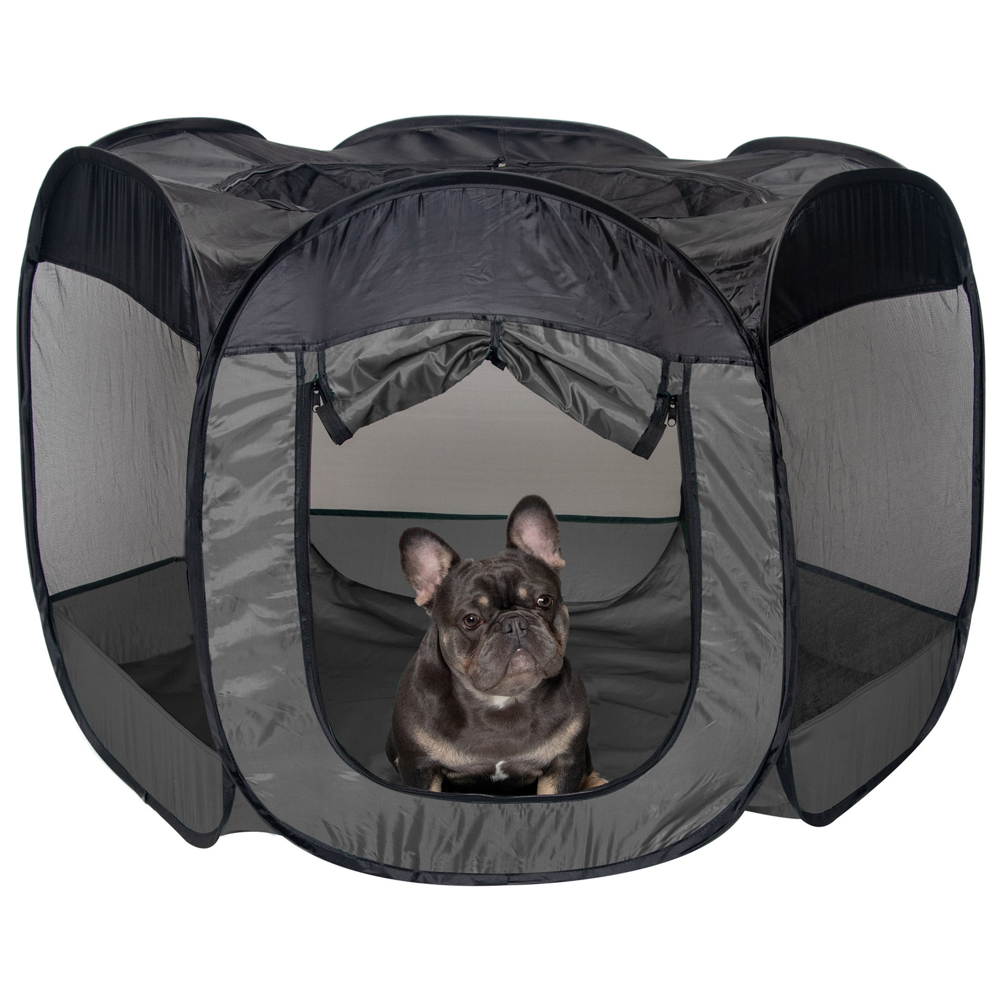 Gray Large Portable Mesh Pet Playpen with Zippered Top
