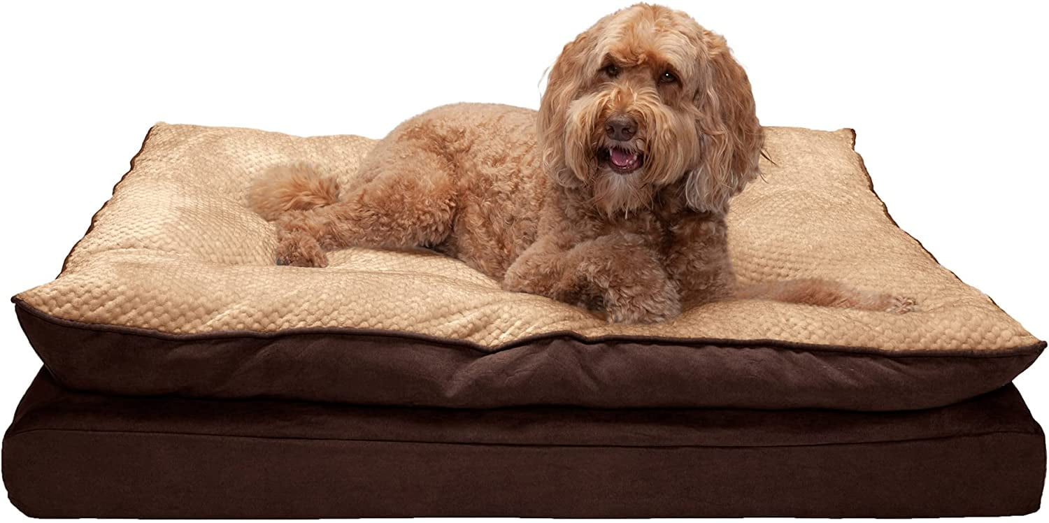 FurHaven Pet Dog Bed Orthopedic Minky Plush Velvet Luxe Lounger Pet Bed for Dogs Cats Camel Medium Walmart