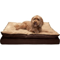 FurHaven Pet Products Minky Faux Fur & Suede Pillow-Top Orthopedic Pet Bed for Dogs & Cats - French Roast, Jumbo