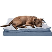 FurHaven Pet Products Minky Faux Fur & Suede Pillow-Top Orthopedic Pet Bed for Dogs & Cats - Stonewash Blue, Large