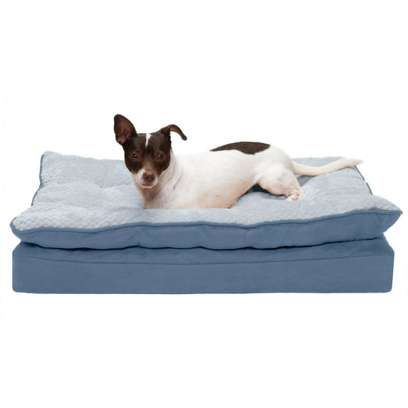 FurHaven Pet Products Minky Faux Fur & Suede Pillow-Top Orthopedic Pet Bed for Dogs & Cats - Stonewash Blue, Medium