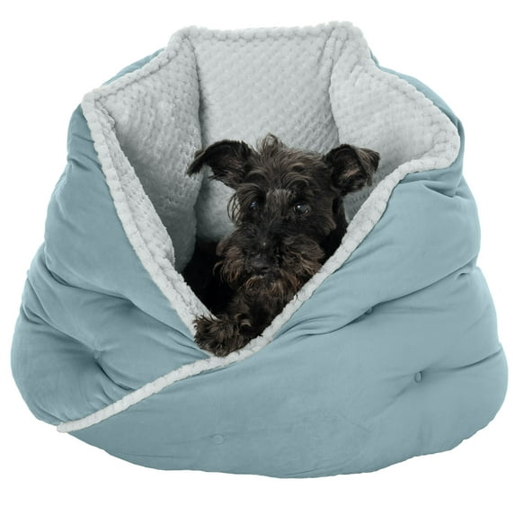 FurHaven Pet Products | Minky Faux Fur & Velvet Hug Bed for Dogs & Cats - Aquamarine, Medium