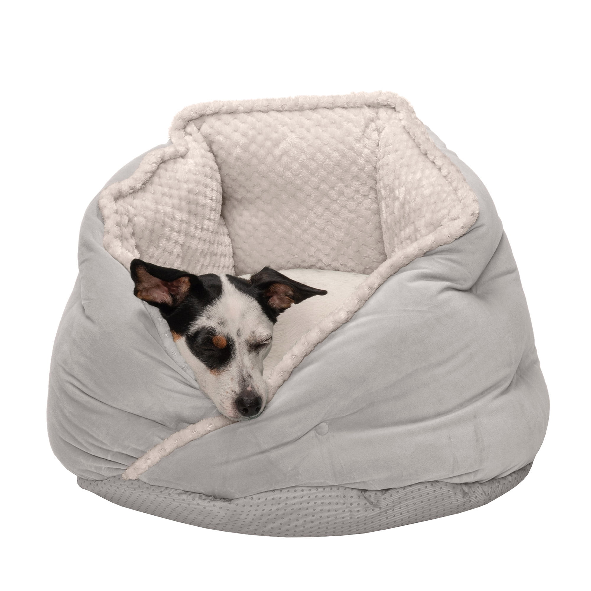 FurHaven Minky Faux Fur & Velvet Calming Hug Pet Bed, Silver Gray, Small, 1 Count