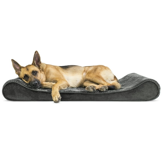 FurHaven Pet Products Minky Plush & Velvet Luxe Lounger Orthopedic Countour Pet Bed for Dogs & Cats - Gray, Jumbo