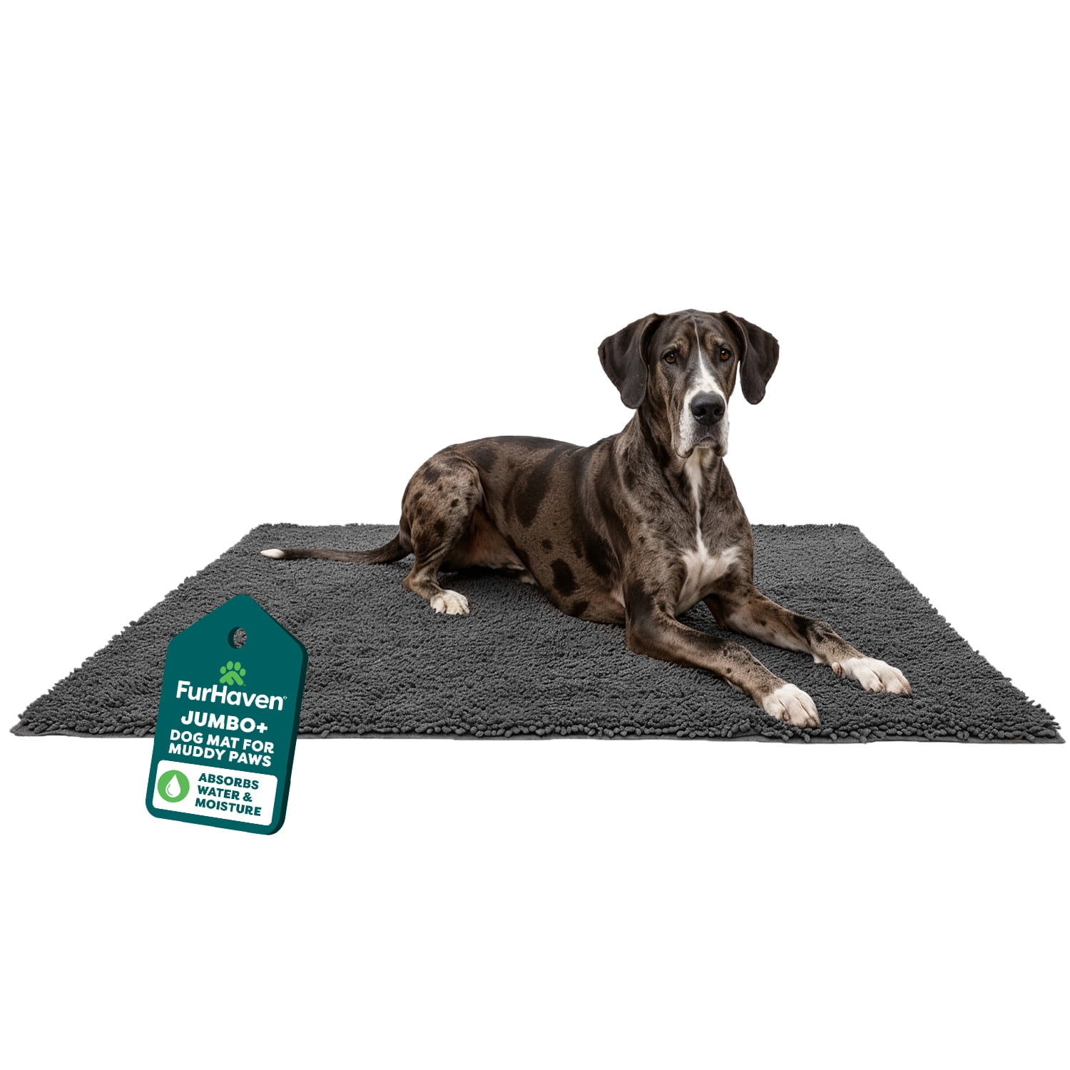 FurHaven Ultra Absorbent Dog Door Mat for Muddy Paws, Machine Washable with Non-Slip Backing for Cleaner Floors & Pet Safety, Jumbo Plus XXXL, Chenille Shammy Rug, Charcoal Gray