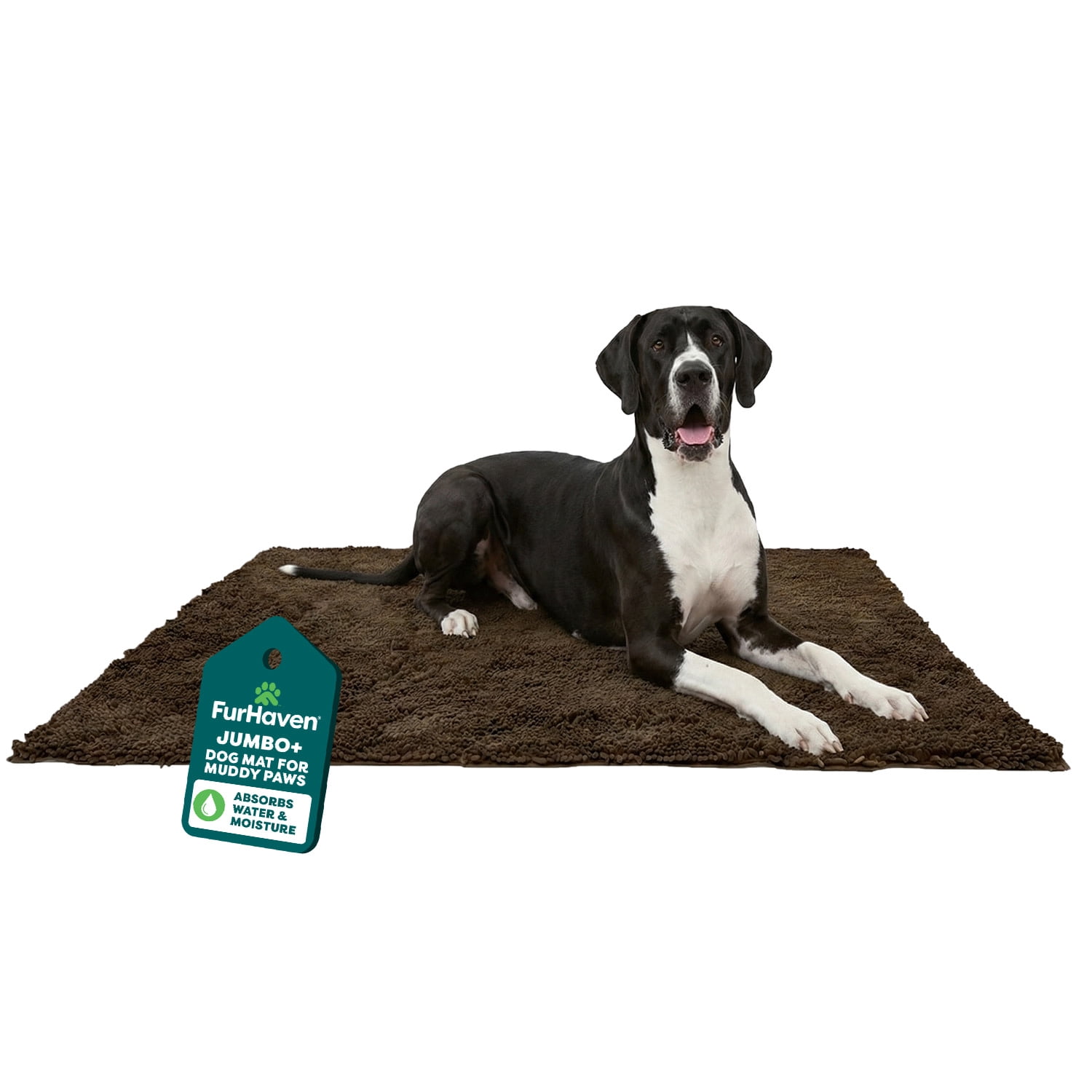 FurHaven Ultra Absorbent Dog Door Mat, Muddy Paws Chenille Rug with Machine Washable & Non Slip Backing for Cleaner Floors & Pet Safety, Jumbo Plus XXXL, Mud Brown