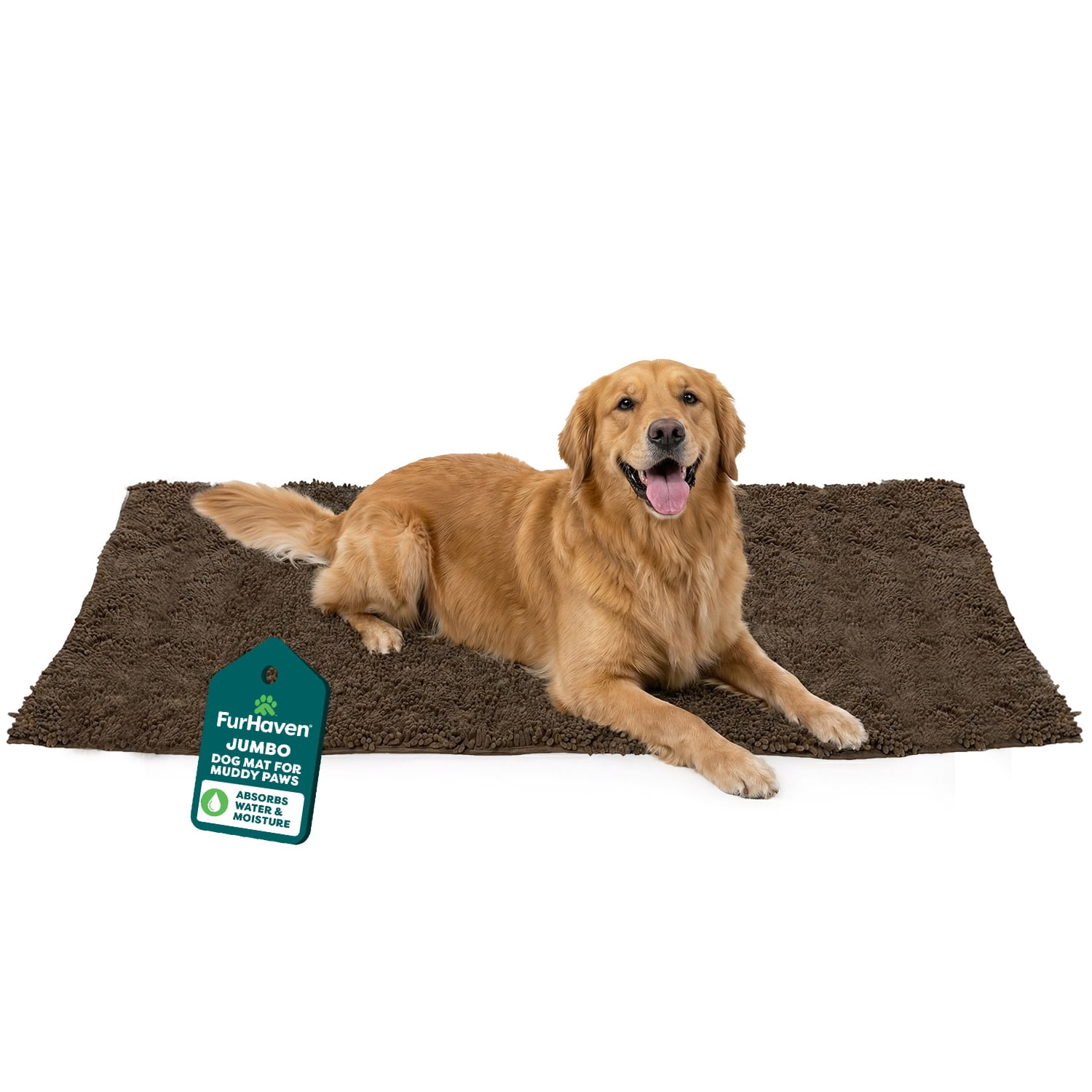 FurHaven Ultra Absorbent Dog Door Mat, Muddy Paws Chenille Rug with Machine Washable & Non Slip Backing for Cleaner Floors & Pet Safety, Runner XXL, Mud Brown