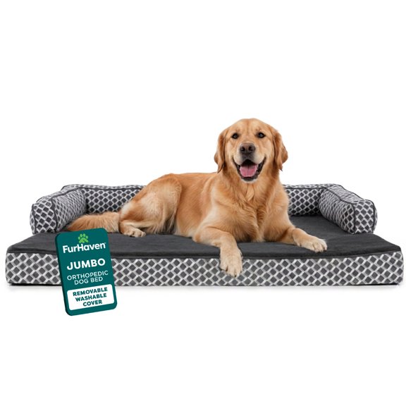 FurHaven Pet Products Orthopedic Sofa-Style Pet Bed for Dogs & Cats, Diamond Gray, Jumbo