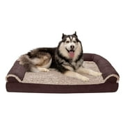 FurHaven Pet Products Orthopedic Two-Tone Faux Fur & Suede Sofa-Style Couch Pet Bed for Dogs & Cats - Espresso, Jumbo