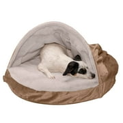 FurHaven Pet Products Orthopedic Wave Fur & Velvet Snuggery Burrow Pet Bed for Dogs & Cats - Brownstone, 26"