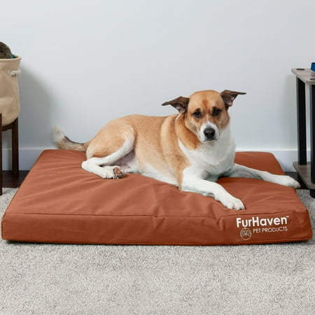 FurHaven Pet Products Oxford Indoor/Outdoor Deluxe Cooling Gel Top Pet Bed for Dogs & Cats - Chestnut, Large