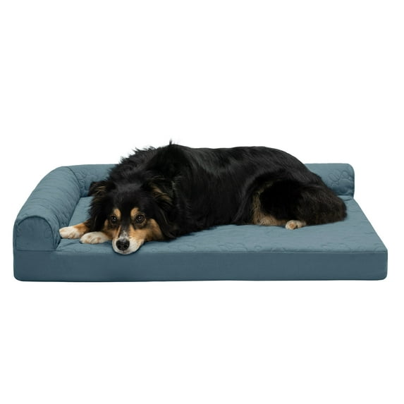 FurHaven Pet Products Paw-Quilted Cooling Gel Memory Foam Deluxe L-Chaise Pet Bed for Dogs & Cats - Bluestone, Large