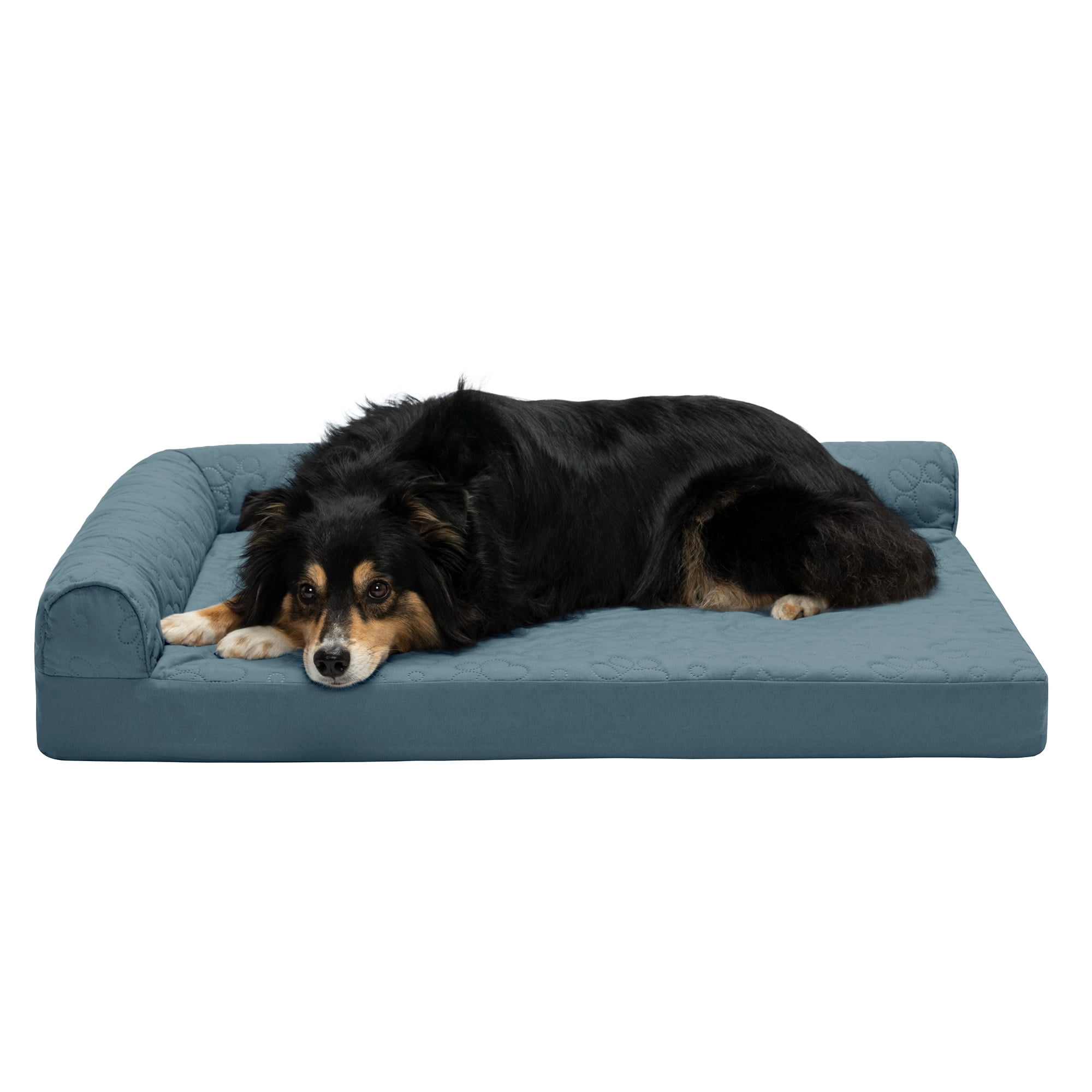 FurHaven Paw-Quilted Cooling Gel-Top Deluxe L-Chaise Pet Bed, Bluestone, Large, 1 Count