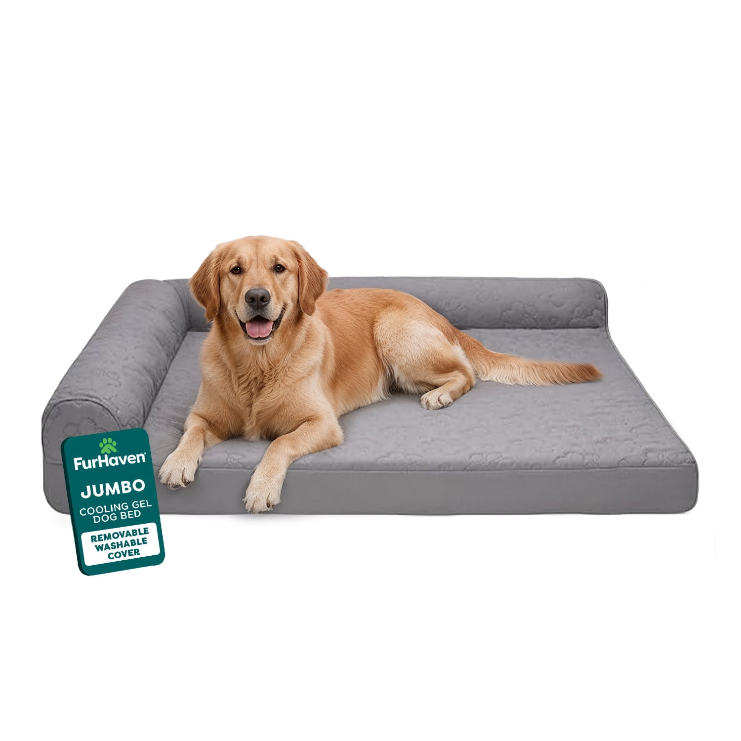 FurHaven Cooling Gel Dog Bed for Large Dogs, L-Shaped Chaise Sofa, Cool Gel-Top Foam with a Solid Orthopedic Foam Base for Joint Support, Removable Washable Cover, Jumbo XL, Pinsonic Quilt, Titanium