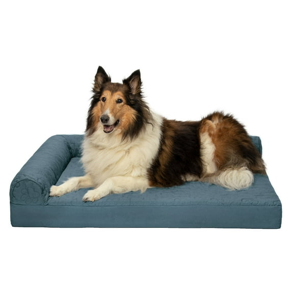 FurHaven Pet Products | Paw-Quilted Deluxe L-Chaise Full Support Solid Orthopedic Sofa Pet Bed for Dogs & Cats - Bluestone, Jumbo