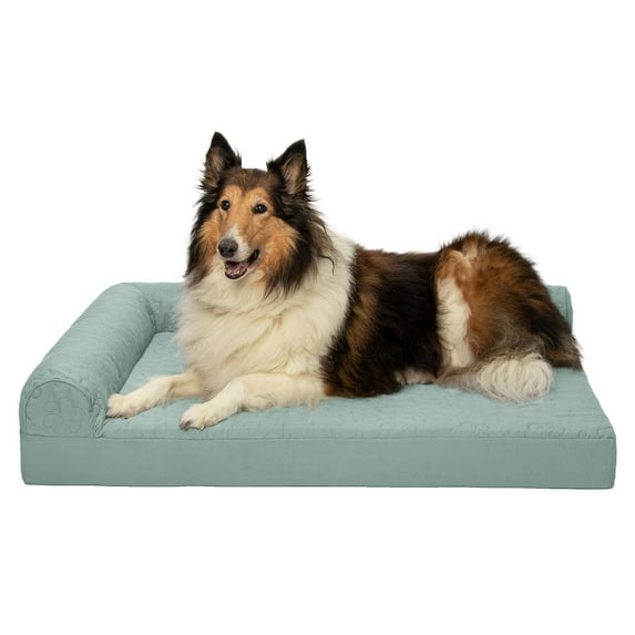 FurHaven Pet Products | Paw-Quilted Deluxe L-Chaise Full Support Solid Orthopedic Sofa Pet Bed for Dogs & Cats - Iceberg Green, Jumbo