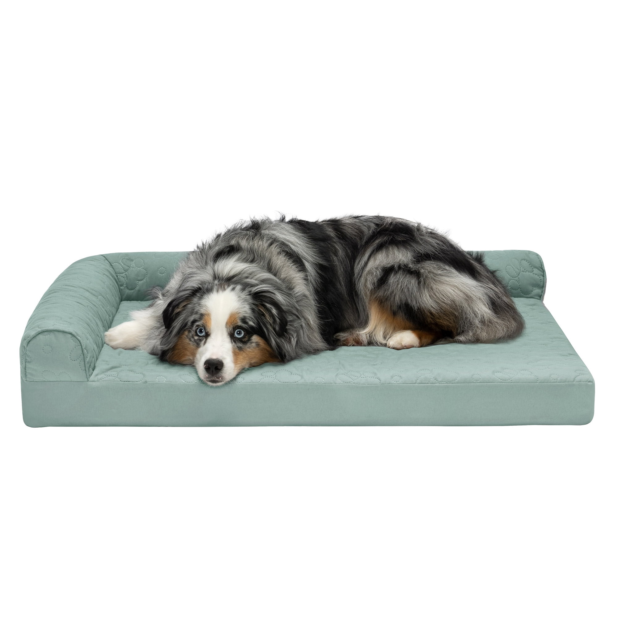 FurHaven Pet Products | Paw-Quilted Deluxe L-Chaise Full Support Solid Orthopedic Sofa Pet Bed for Dogs & Cats - Iceberg Green, Large