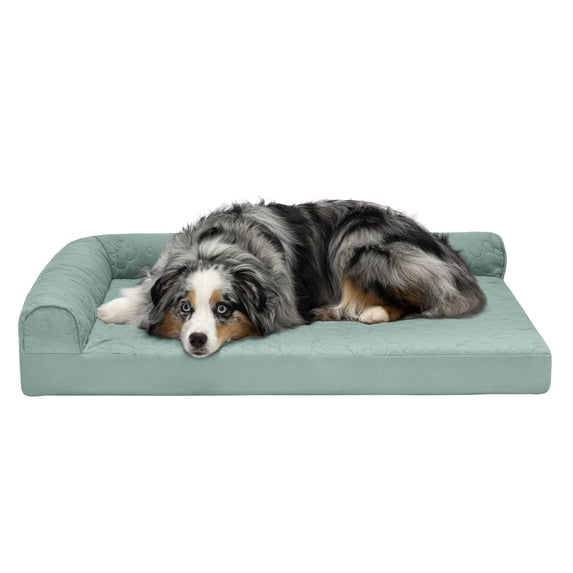 FurHaven Pet Products | Paw-Quilted Deluxe L-Chaise Full Support Solid Orthopedic Sofa Pet Bed for Dogs & Cats - Iceberg Green, Large