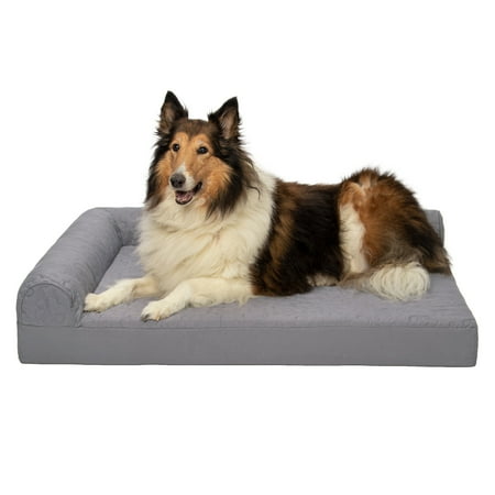 FurHaven Pet Products | Paw-Quilted Deluxe L-Chaise Full Support Solid Orthopedic Sofa Pet Bed for Dogs & Cats - Titanium, Jumbo