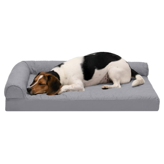FurHaven Pet Products | Paw-Quilted Deluxe L-Chaise Full Support Solid Orthopedic Sofa Pet Bed for Dogs & Cats - Titanium, Medium