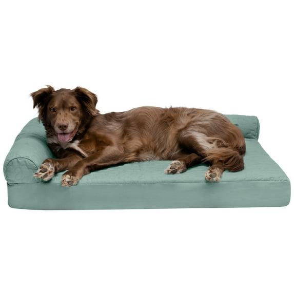 FurHaven Pet Products Paw-Quilted Memory Top Deluxe L-Chaise Pet Bed for Dogs & Cats - Jumbo, Iceberg Green