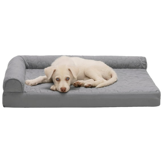 FurHaven Pet Products Paw-Quilted Memory Top Deluxe L-Chaise Pet Bed for Dogs & Cats - Medium, Titanium