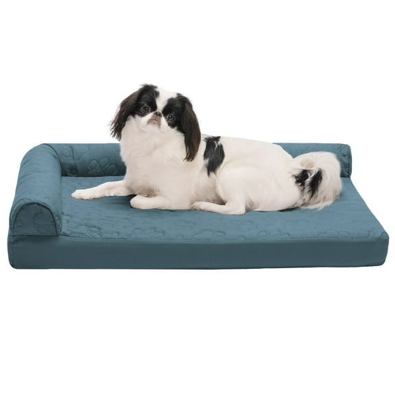 FurHaven Pet Products Paw-Quilted Orthopedic Deluxe L-Chaise Pet Bed for Dogs & Cats - Bluestone, Medium