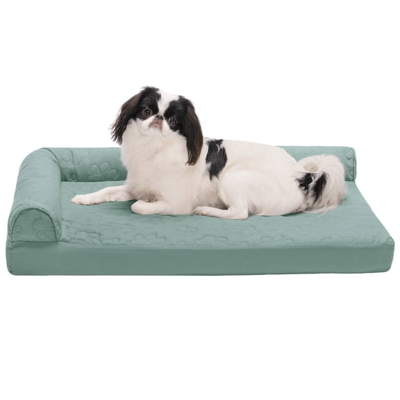 FurHaven Pet Products Paw-Quilted Orthopedic Deluxe L-Chaise Pet Bed for Dogs & Cats - Iceberg Green, Medium