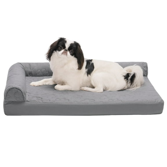 FurHaven Pet Products Paw-Quilted Orthopedic Deluxe L-Chaise Pet Bed for Dogs & Cats - Titanium, Medium