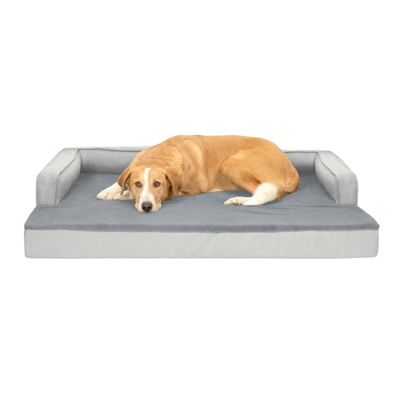 FurHaven Pet Products Plush & Decor Check Comfy Couch Orthopedic Pet Bed for Dogs & Cats - Gray, Jumbo Plus