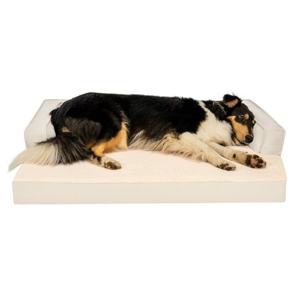 FurHaven Pet Products Plush & Decor Check Comfy Couch Orthopedic Pet Bed for Dogs & Cats - Wheat, Jumbo