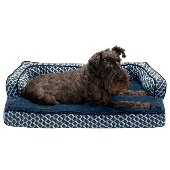 FurHaven Pet Products Plush & Decor Comfy Couch Cooling Gel Top Short Sided Sofa Pet Bed for Dogs & Cats - Diamond Blue, Medium
