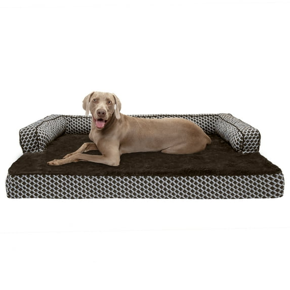 FurHaven Pet Products Plush & Decor Comfy Couch Memory Top Sofa-Style Pet Bed for Dogs & Cats - Diamond Brown, Jumbo Plus