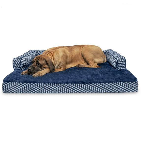 FurHaven Pet Products Plush & Decor Orthopedic Comfy Couch Pet Bed for Dogs & Cats - Diamond Blue, Jumbo Plus
