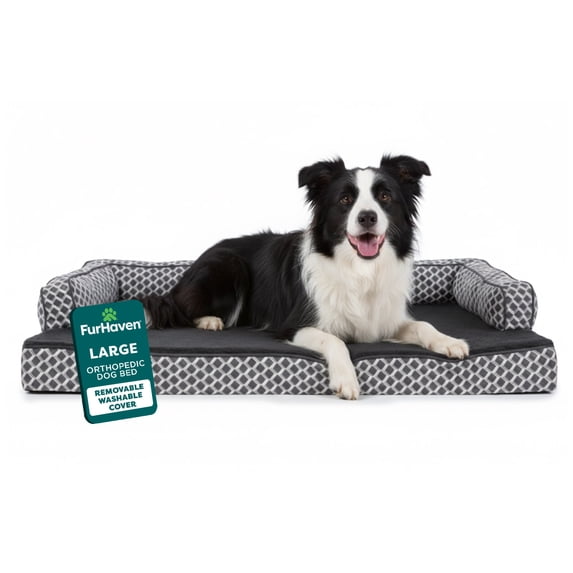 FurHaven Pet Products Orthopedic Sofa-Style Pet Bed for Dogs & Cats, Diamond Gray, Large