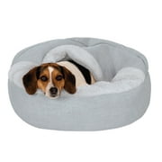 FurHaven Plush & Performance Linen Hooded Donut Pet Bed for Dogs & Cats - Mist Gray, Small - 24"
