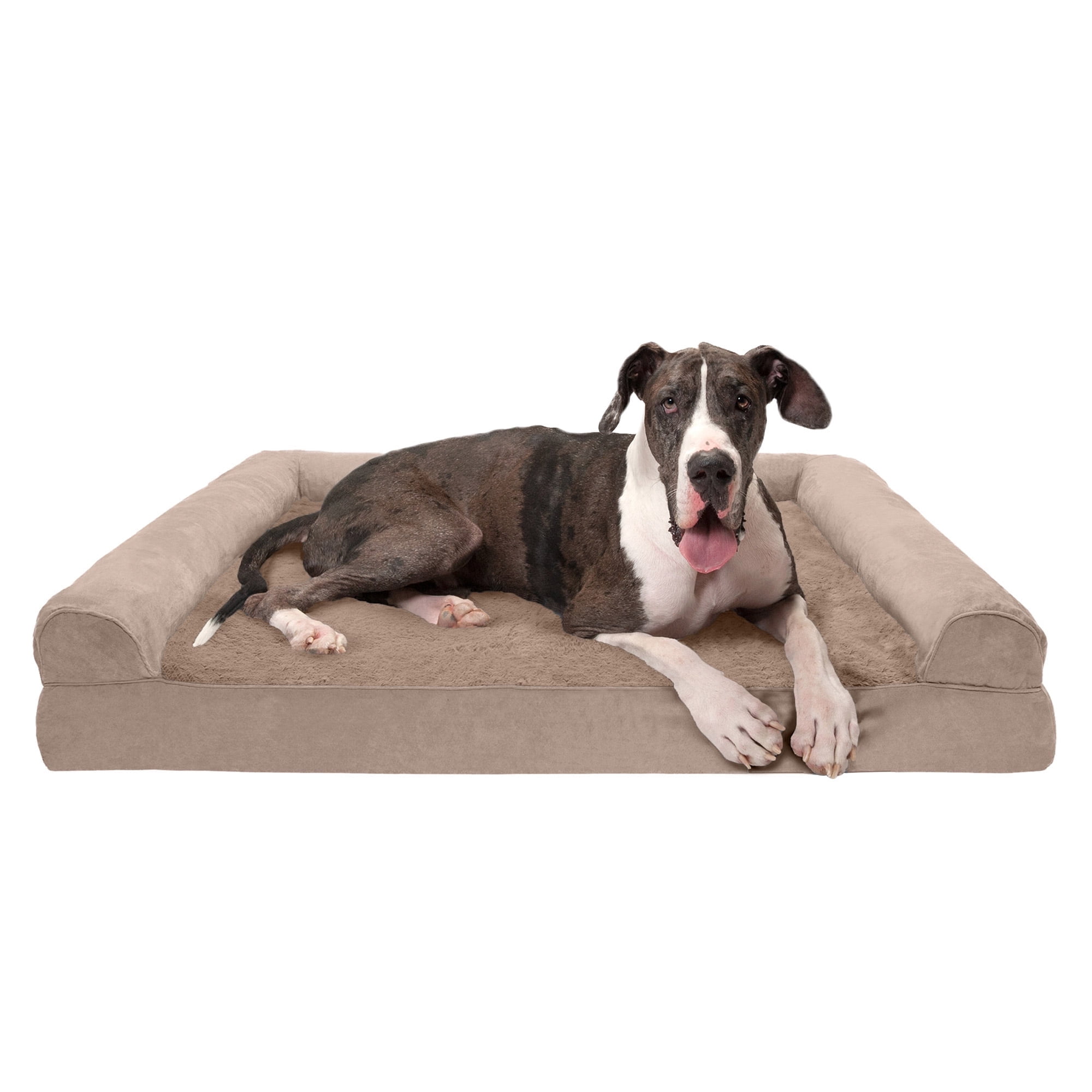 FurHaven Plush & Suede Cooling Gel Foam Top Sofa Pet Bed for Dogs & Cats - Almondine, Jumbo Plus