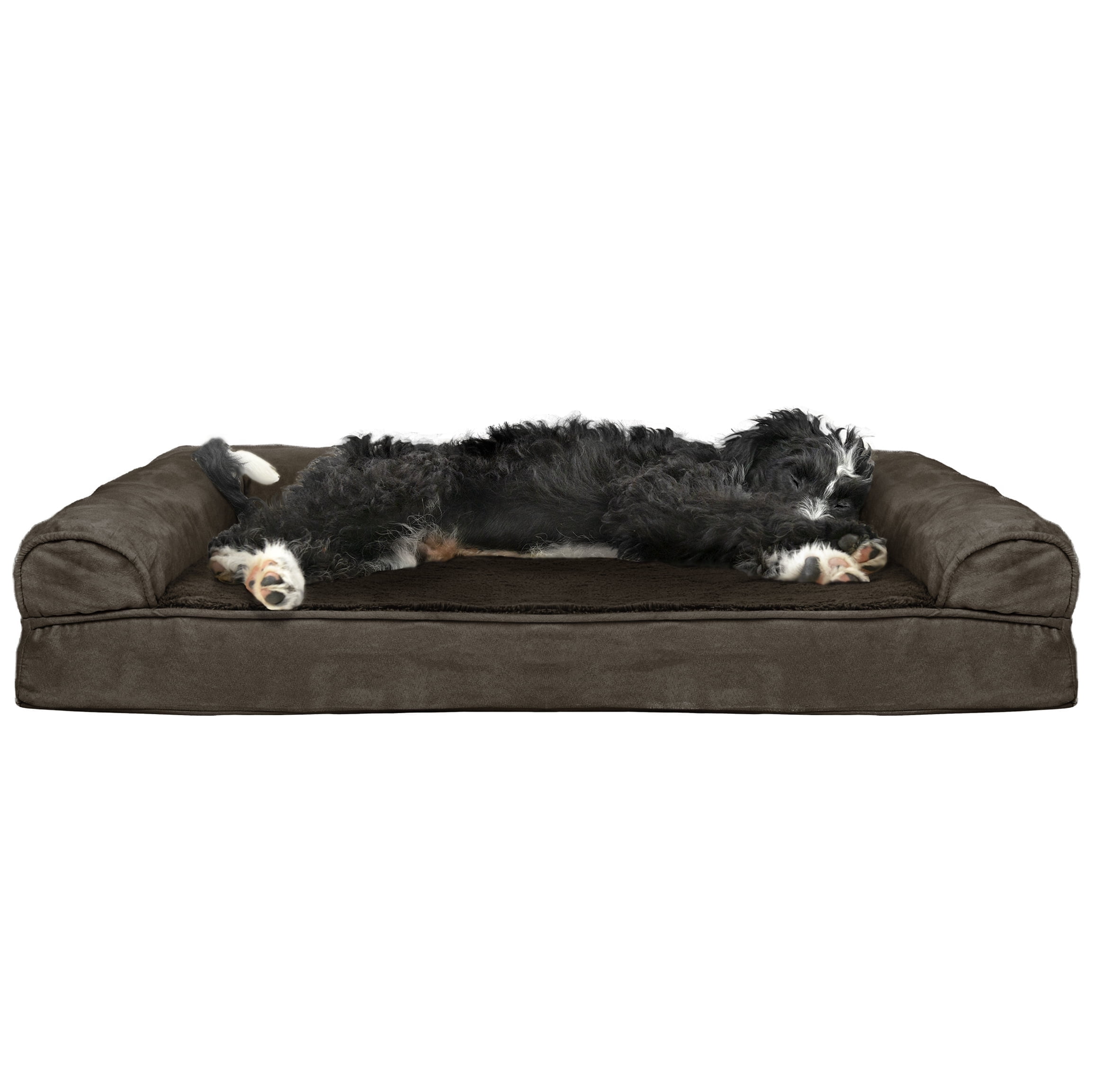 FurHaven Plush & Suede Cooling Gel Foam Top Sofa Pet Bed for Dogs & Cats - Espresso, Large