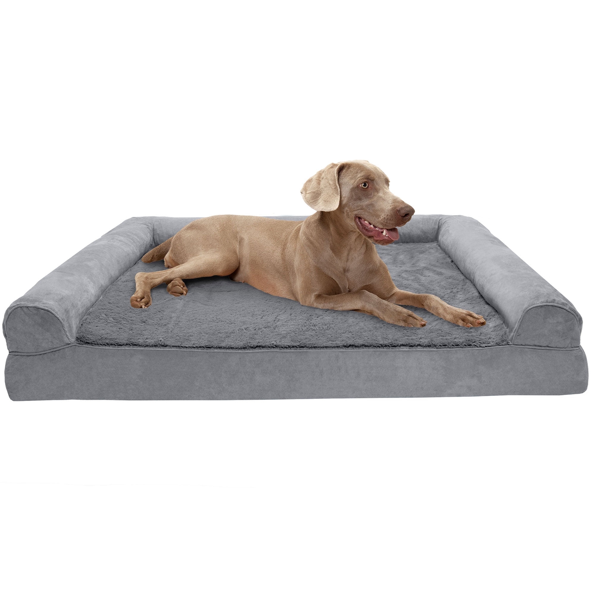 FurHaven Plush & Suede Cooling Gel Foam Top Sofa Pet Bed for Dogs & Cats - Gray, Jumbo Plus