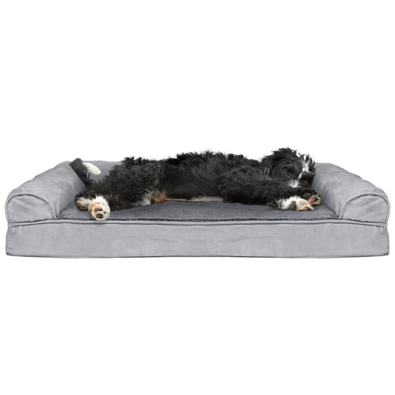 FurHaven Plush & Suede Cooling Gel Foam Top Sofa Pet Bed for Dogs & Cats - Gray, Large