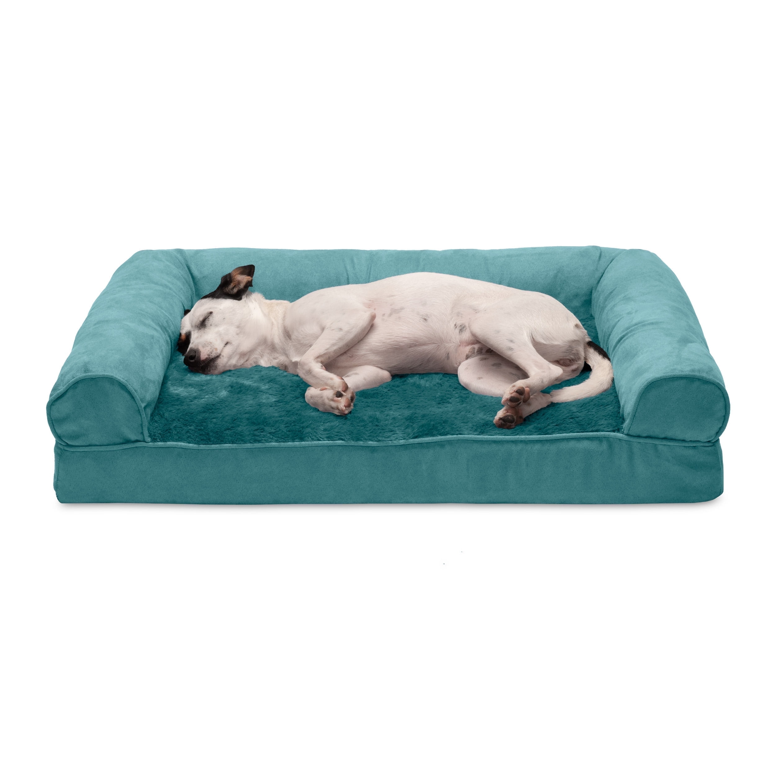 Medium Deep Pool Plush and Suede Orthopedic Sofa Dog Bed
