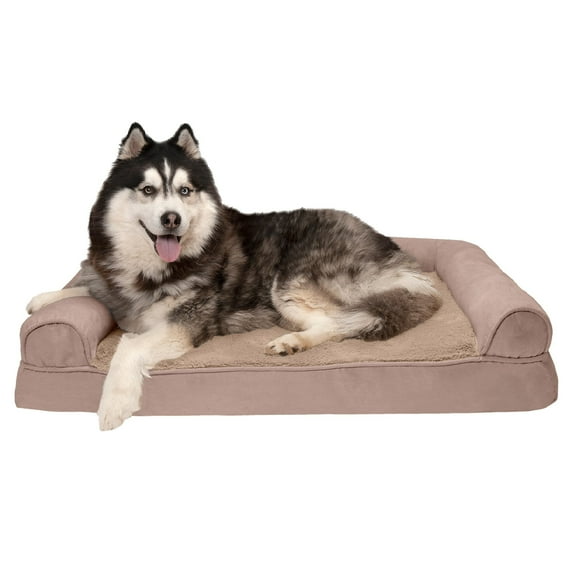 FurHaven Pet Products Plush & Suede Memory Top Sofa Pet Bed for Dogs & Cats - Almondine, Jumbo
