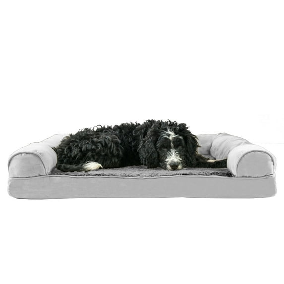 FurHaven Pet Products Plush & Suede Memory Top Sofa Pet Bed for Dogs & Cats - Gray, Large
