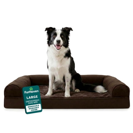 FurHaven Plush & Suede Orthopedic Sofa Bed, Espresso, Large, 1 Count