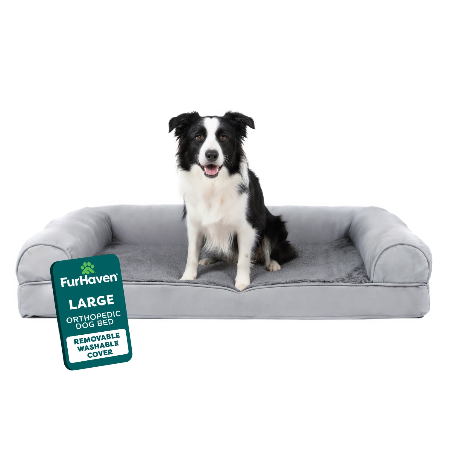 FurHaven Plush & Suede Orthopedic Sofa Pet Bed for Dogs & Cats - Gray, Large
