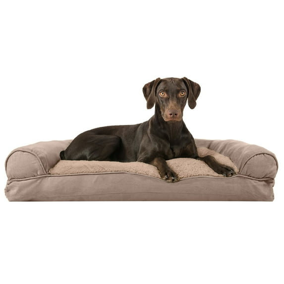 FurHaven Pet Products Plush & Suede Pillow Sofa Pet Bed for Dogs & Cats - Almondine, Large
